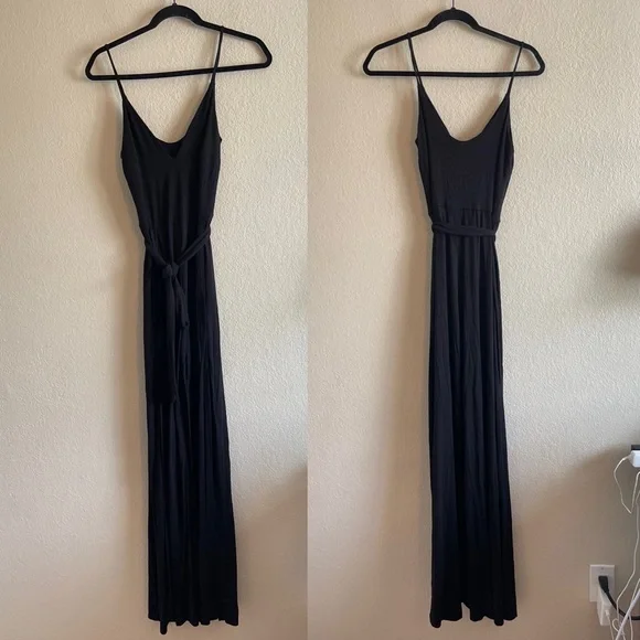 Lulu's Just Breathe Black Sleeveless Slit Leg Jumpsuit V Neck Women's Size Small - Picture 2 of 9
